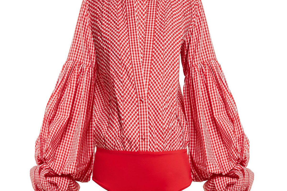 johanna ortiz jucarilla ballon sleeve cotton gingham bodysuit