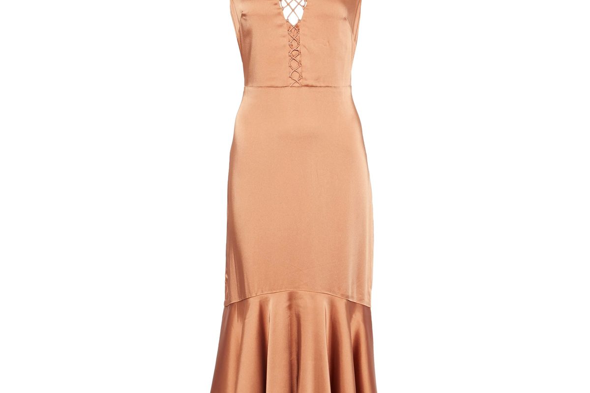 jonathan simkhai lattice trimmed satin midi dress