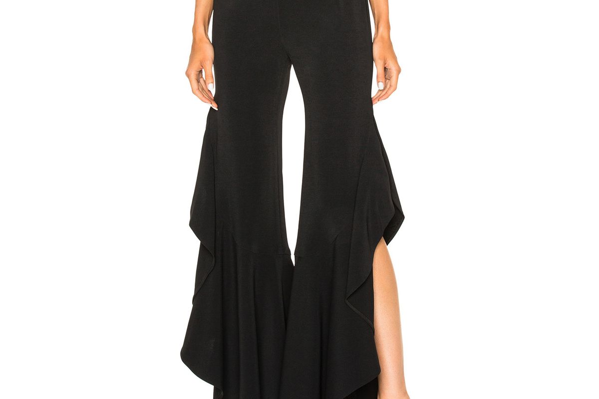 Side Ruffle Long Crepe Pant