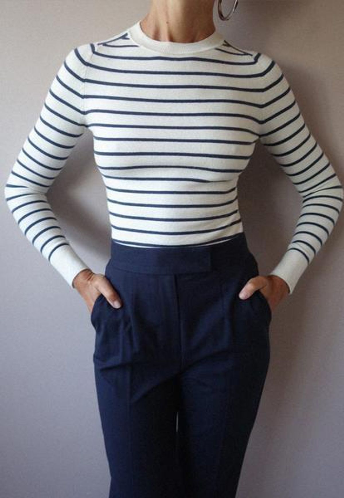 joostricot striped white marine peachskin crewneck