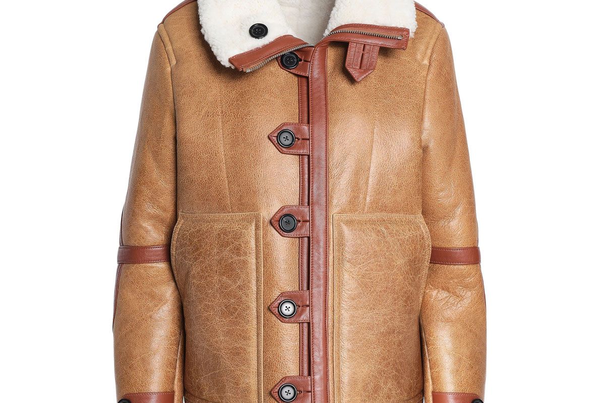 joseph reversible shearling trimmed cracked leather coat