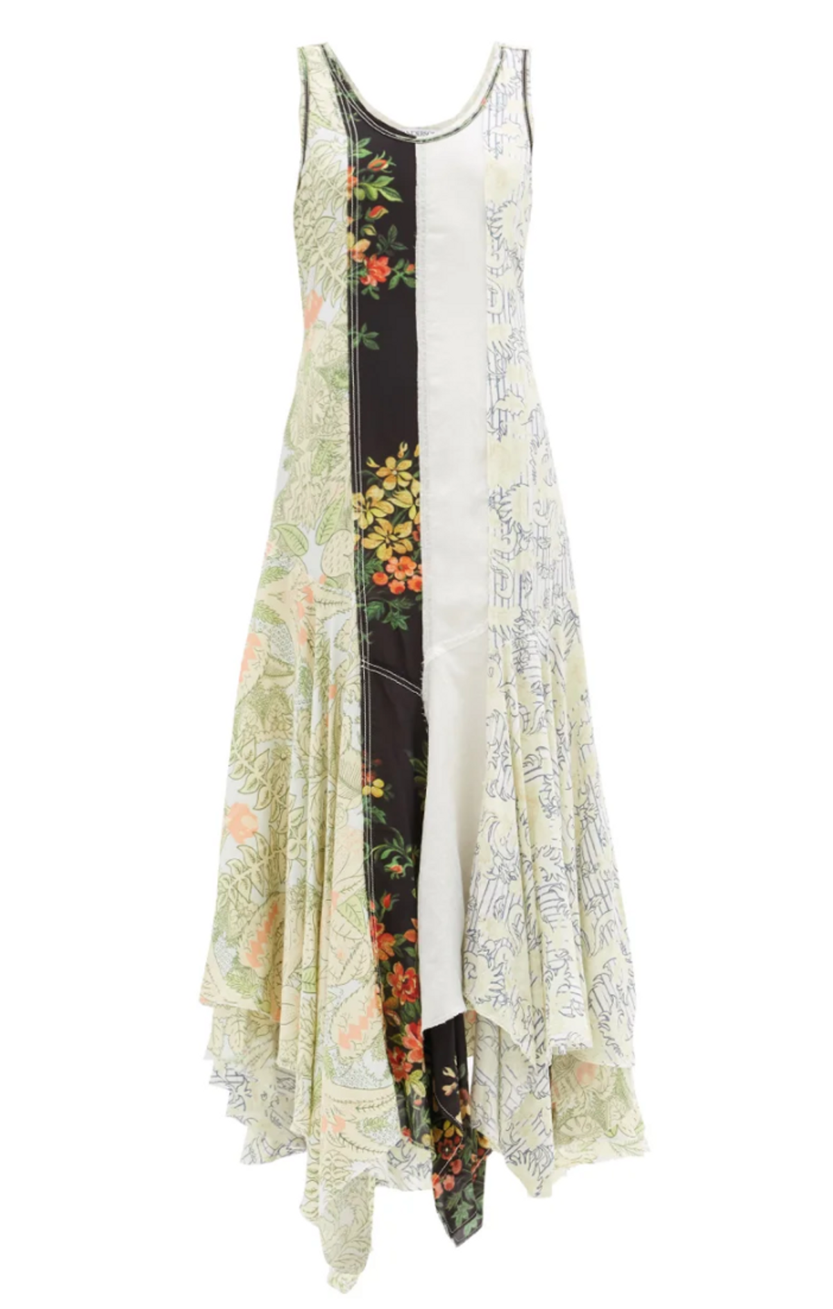 jw anderson handkerchief hem patchwork maxi dress