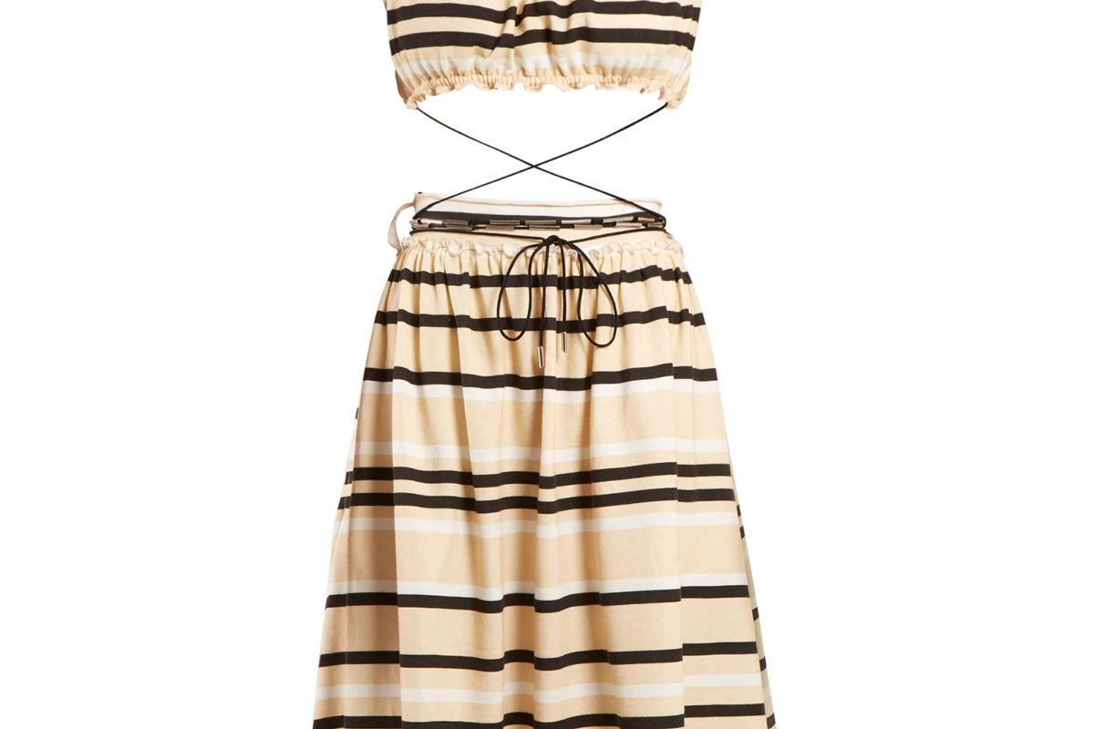 jw anderson off the shoulder striped cotton dress