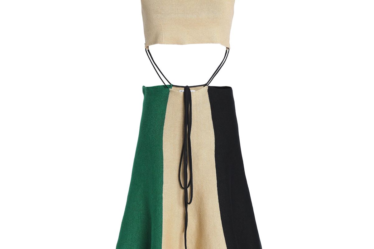 jw anderson tie front cutout color block linen blend dress