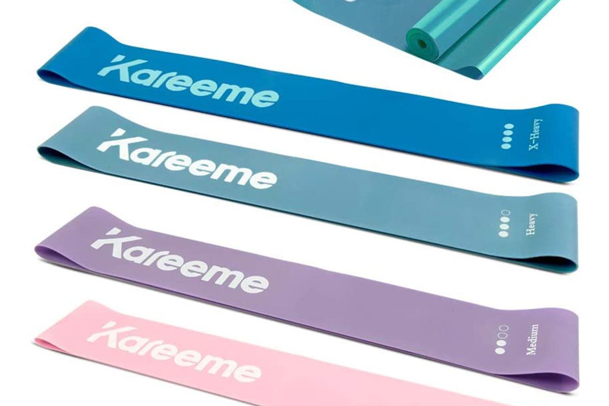 kareeme resistance band set exercise loop bands with extra latex elastic bands for legs butt core and arm home fitness crossfit stretching strength training physical therapy workout for women and men