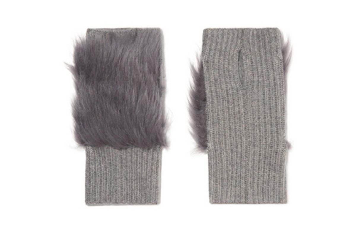 karl donoghue shearling trimmed ribbed cashmere fingerless gloves