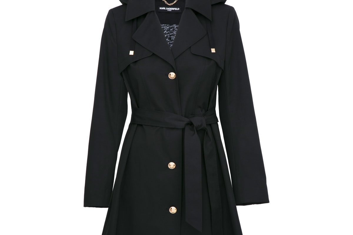 karl lagerfeld belted button front trench