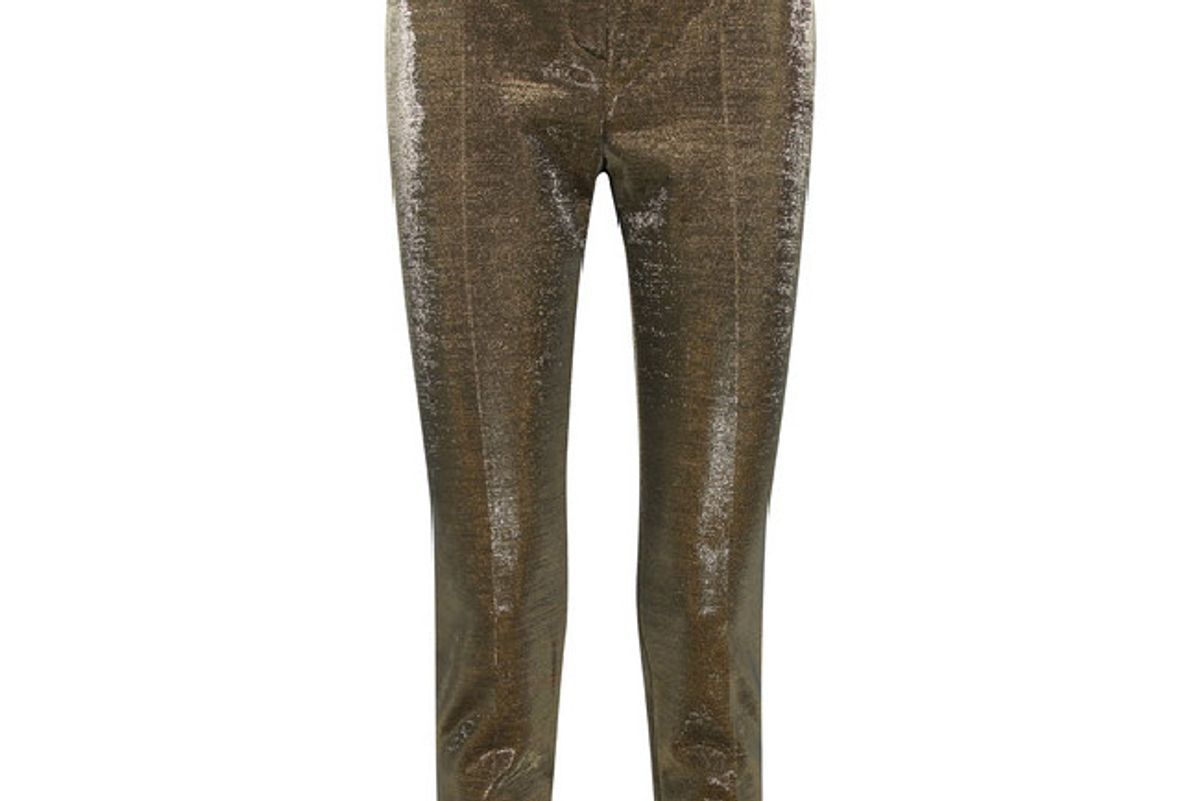 Cropped cotton-blend lamé slim-leg pants