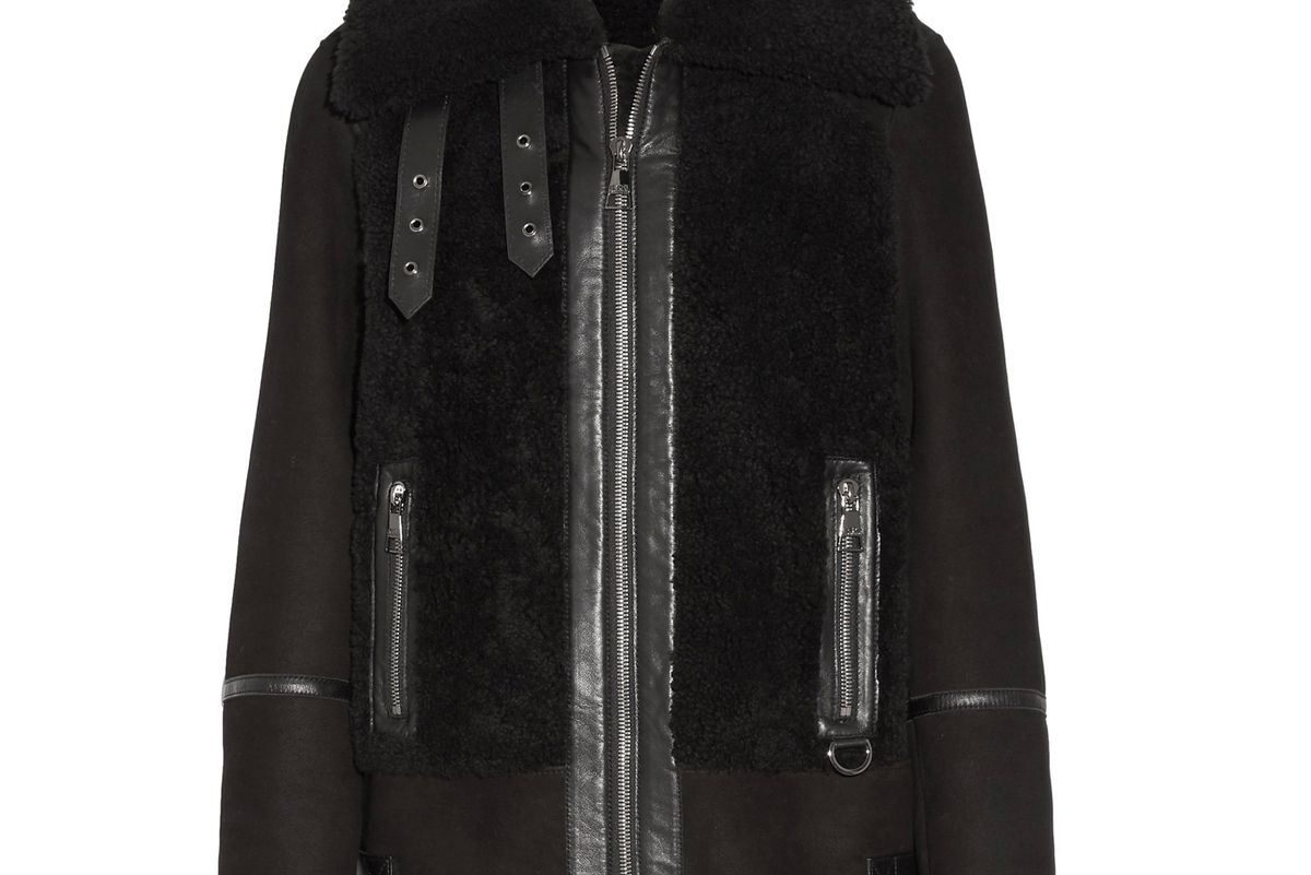 Leather-Trimmed Shearling Biker Jacket