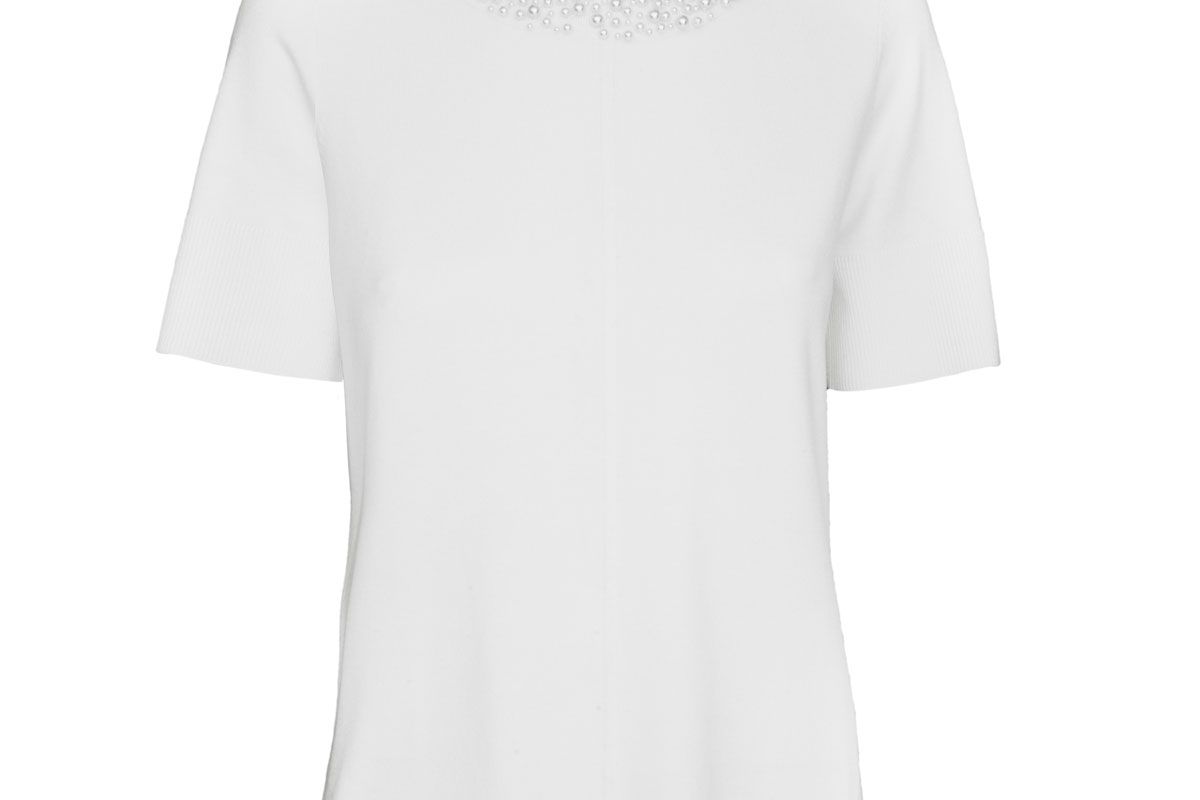 karl lagerfeld paris short sleeve pearl neck sweater