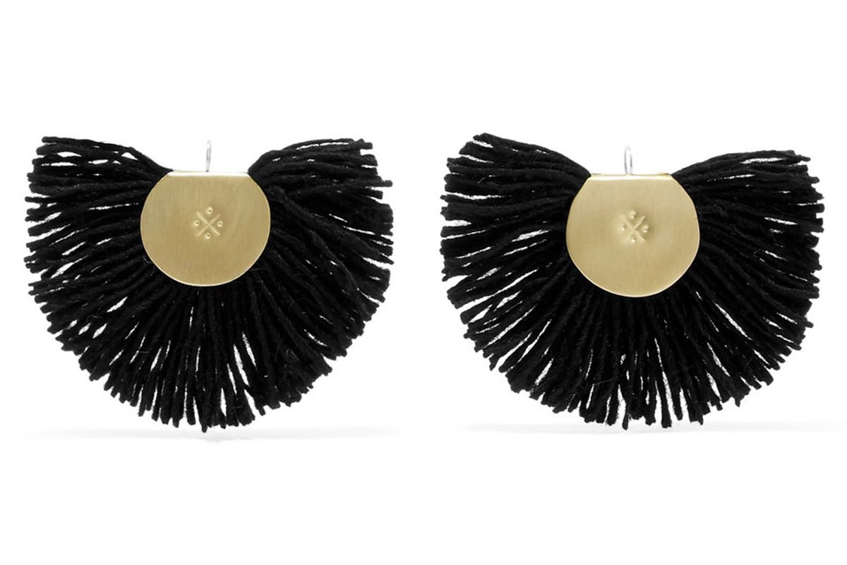 Hand Fan Gold-Tone Wool Earrings