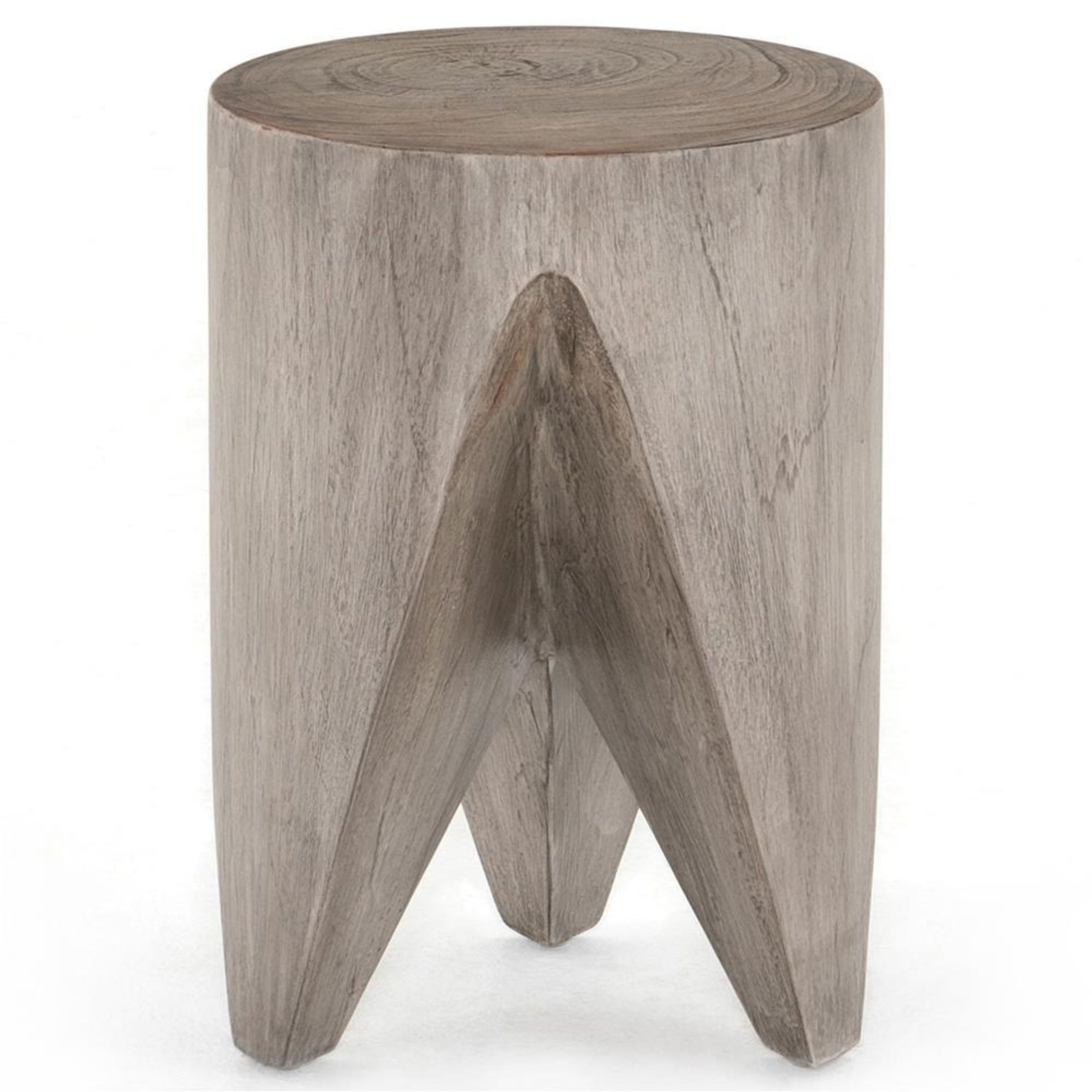 kathy kuo home lydia modern classic grey solid teak round outdoor end table