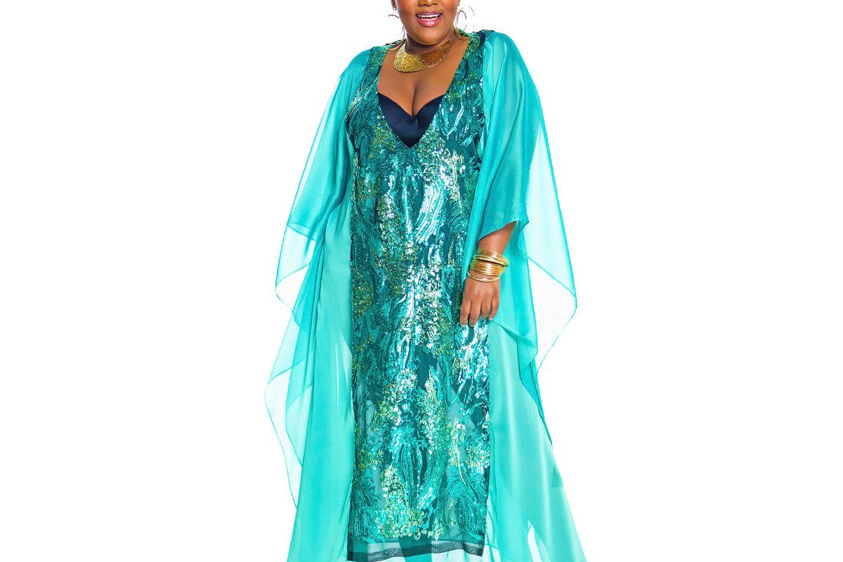 Turquoise Sequin Embellished Maxi Kaftan