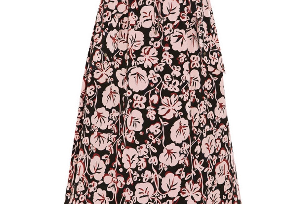 Printed silk crepe de chine midi skirt