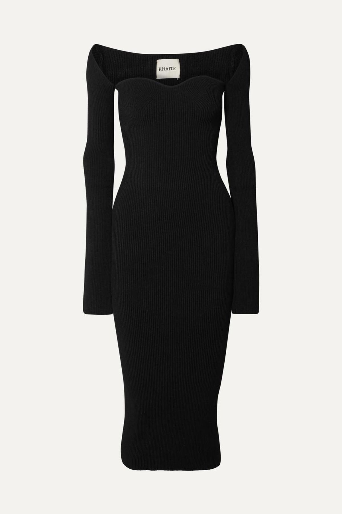 khaite beth ribbed knit midi dress