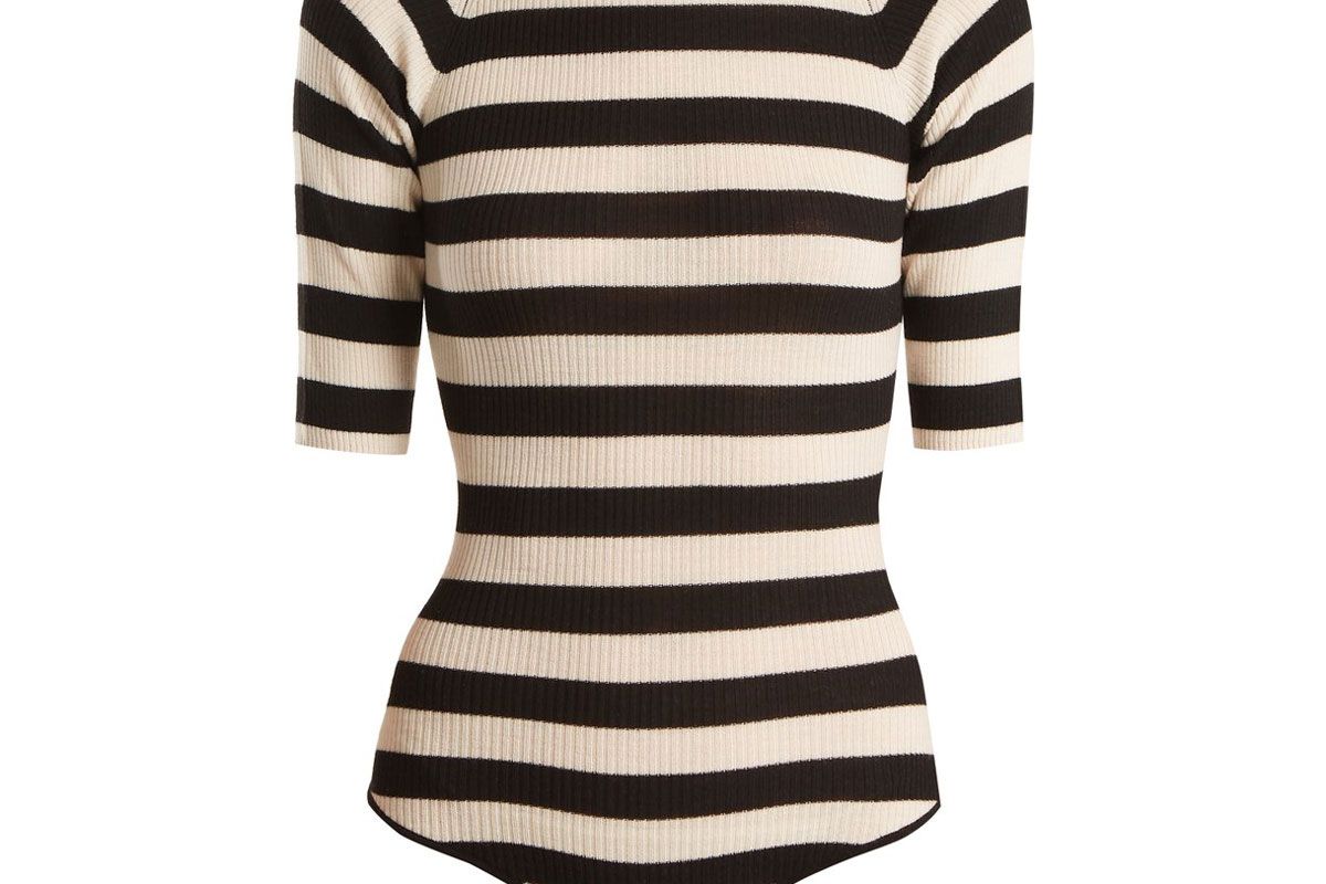 khaite constance striped ribbed knit wool blend bodysuit