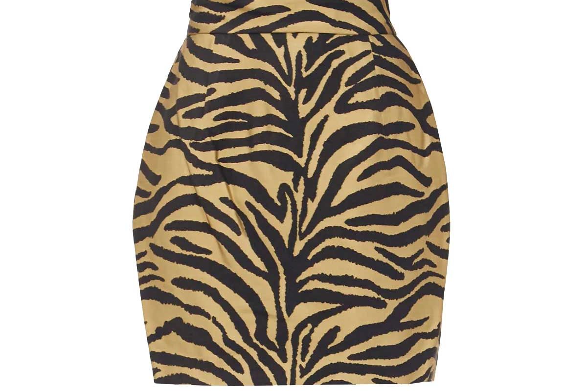 khaite eiko high rise waist zebra print twill mini skirt