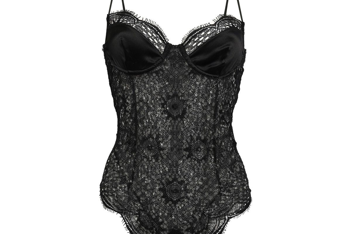 kiki de montparnasse grand soleil charmeuse trimmed stretch lace bodysuit