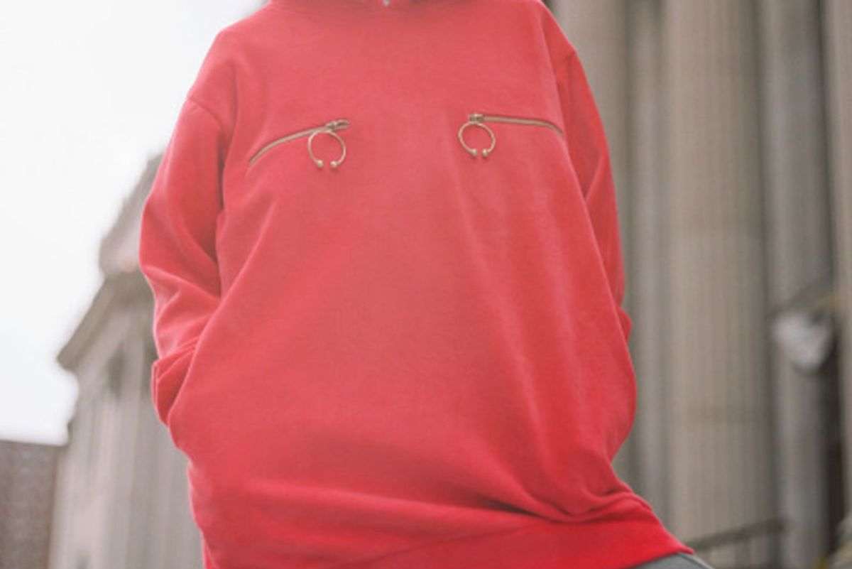 Red Nipple Ring Velour Hoodie