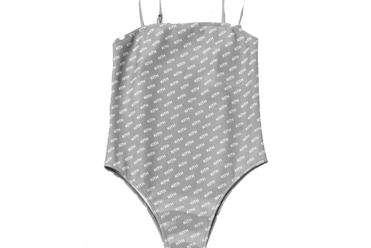 kith women x frankies printed reflective fabric tarzana one piece grey