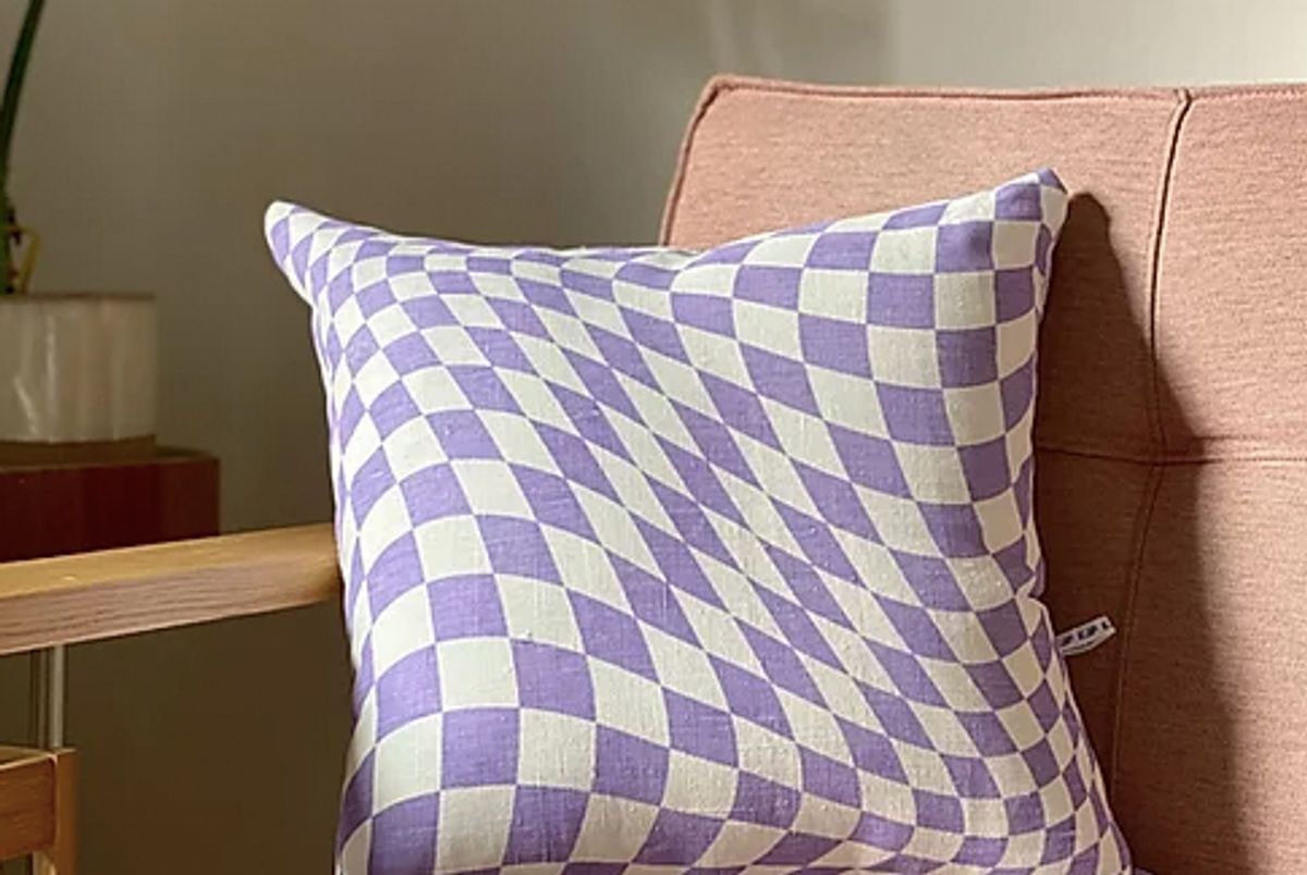 kjp linen screen printed twisted checkerboard pillows