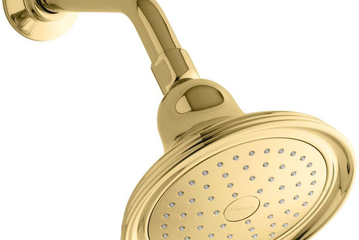 kohler devonshire 1 spray 5.9 in single wall mount fixed shower head in vibrant polished brass