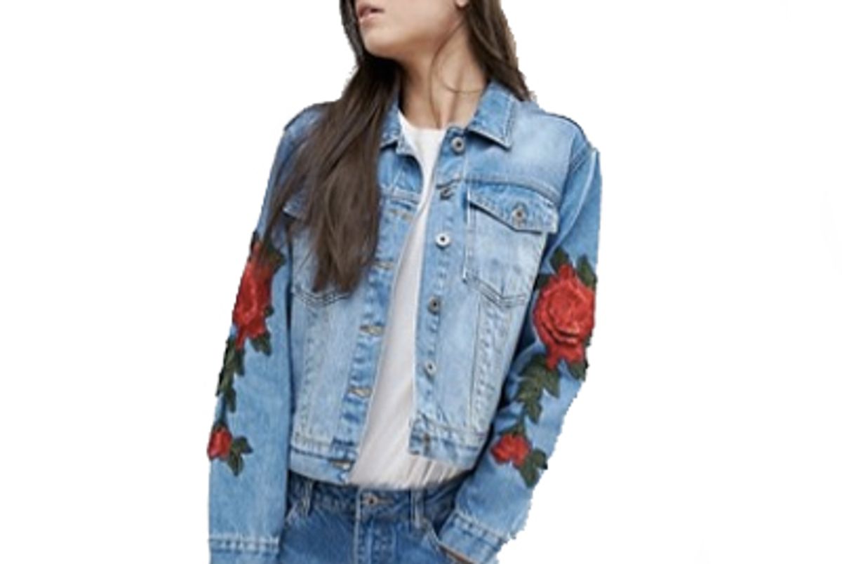 Floral Embroidered Slim Denim Jacket