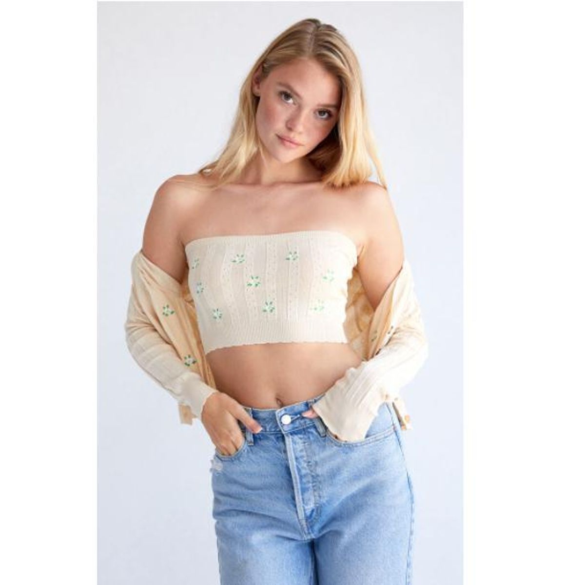 la hearts embroidered pointelle tube top