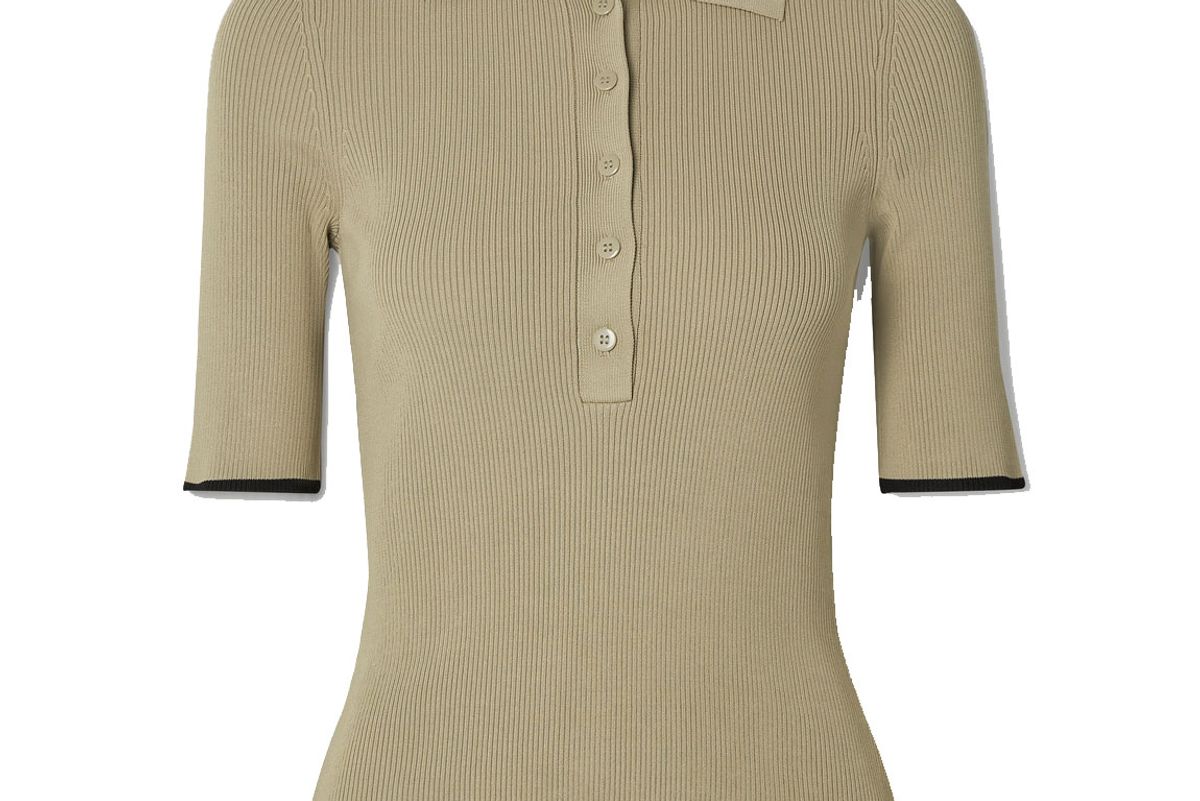 la linge slinky two tone ribbed knit polo shirt