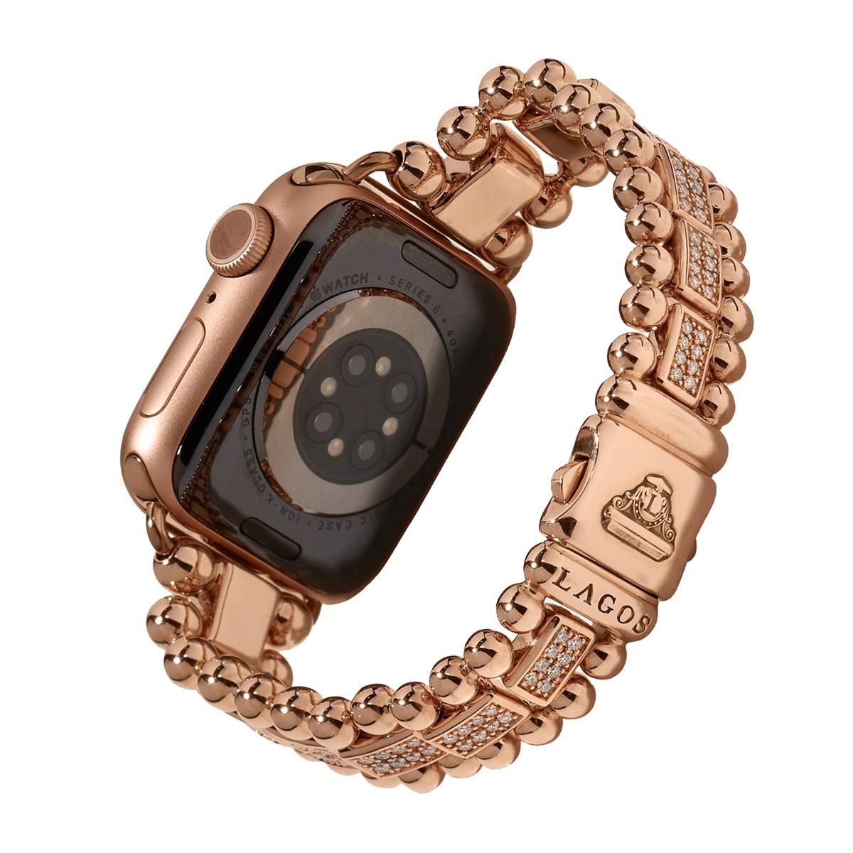 lagos smart caviar 18k rose gold full diamond apple watch bracelet