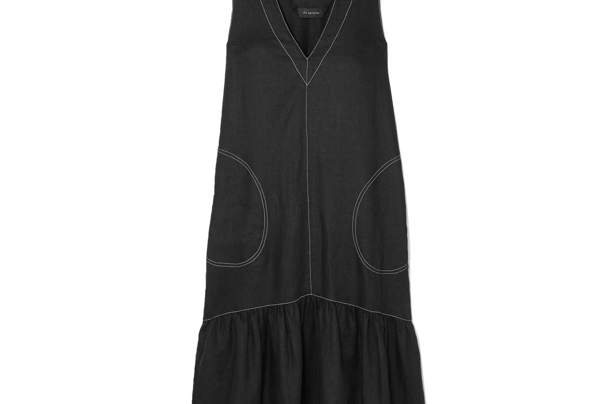 lee mathews carrie frayed linen midi dress