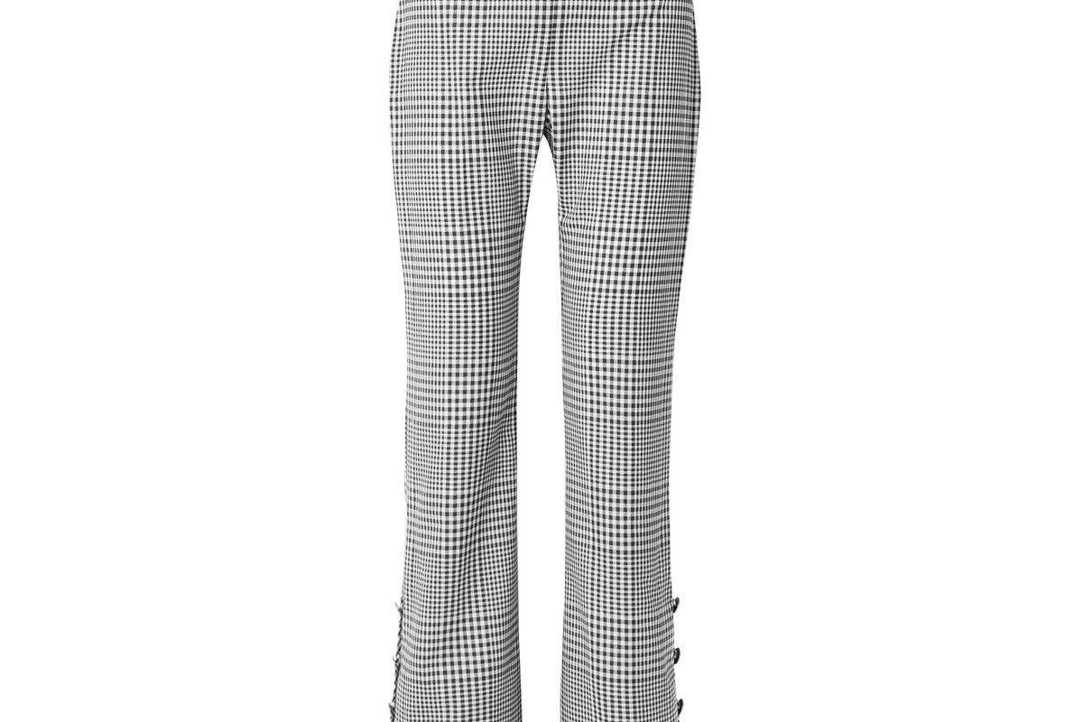 lela rose checked wool wide leg pants