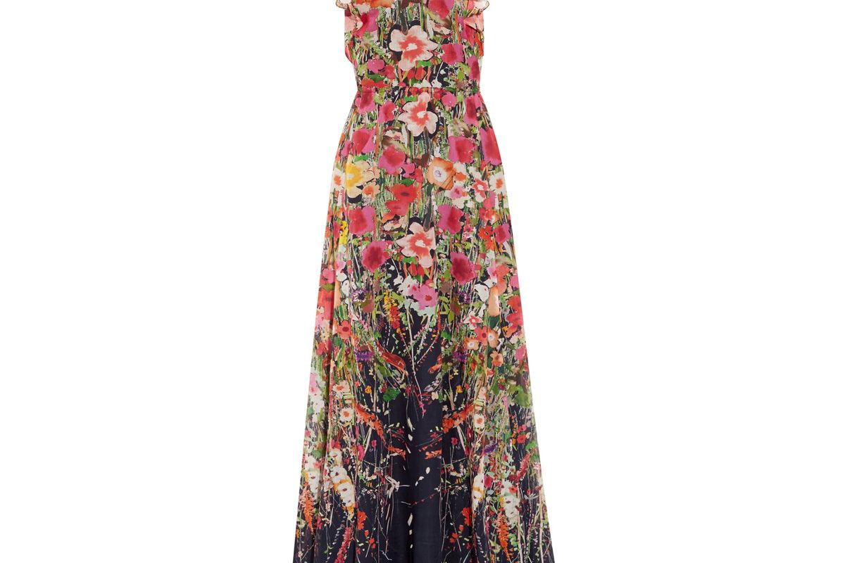Ruffled Floral-Print Cotton-Voile Gown