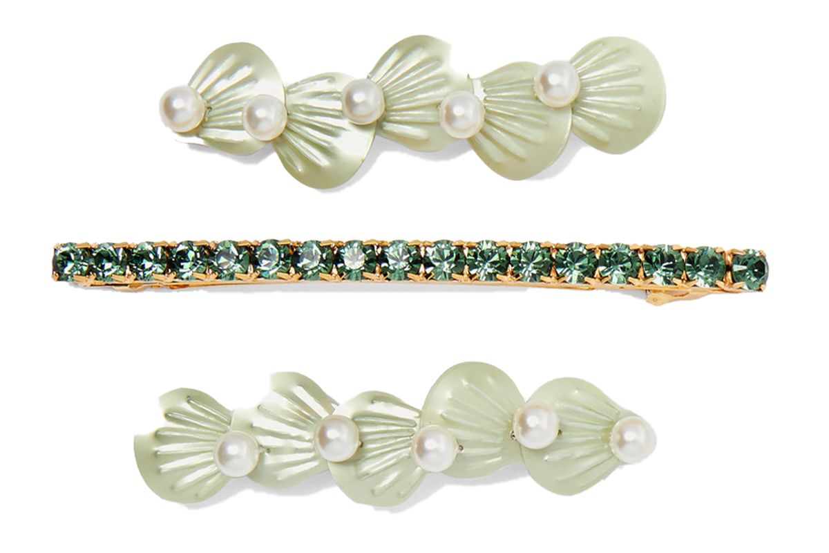 lelet ny seafoam set of three gold and silver tone faux pearl crystal and resin hair clips