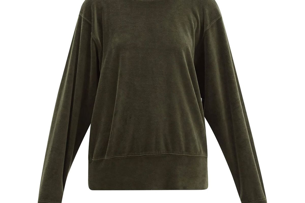 les tien brushed back cotton blend velour sweatshirt