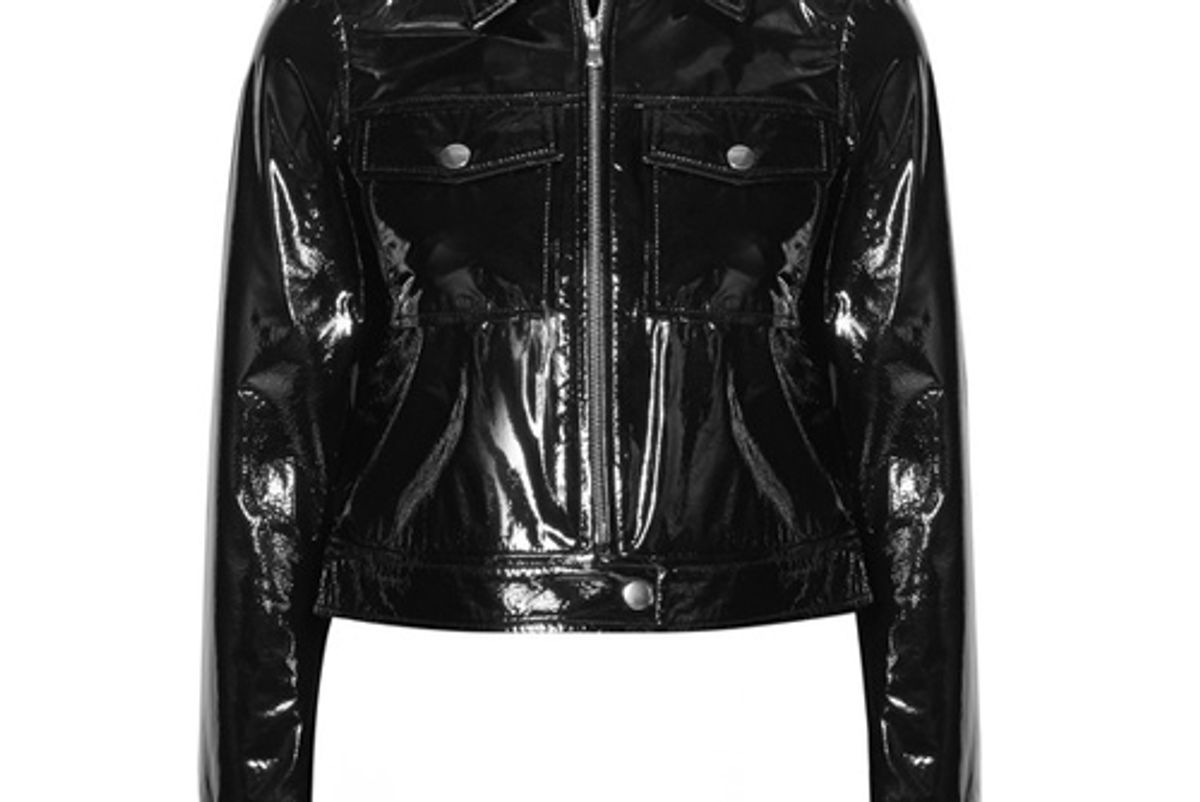 lex cropped textured patent leather jacket