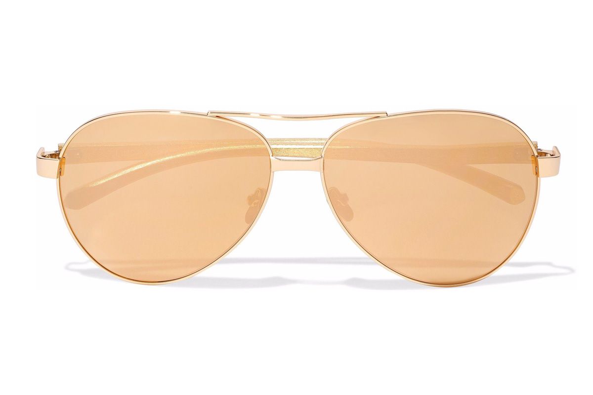 linda farrow aviator style gold tone mirrored sunglasses