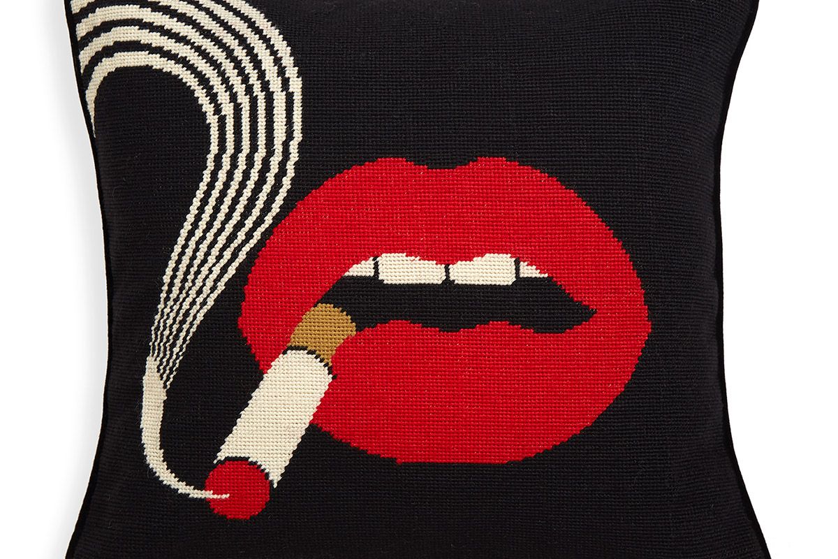 Lips Smolder Needlepoint Throw Pillow