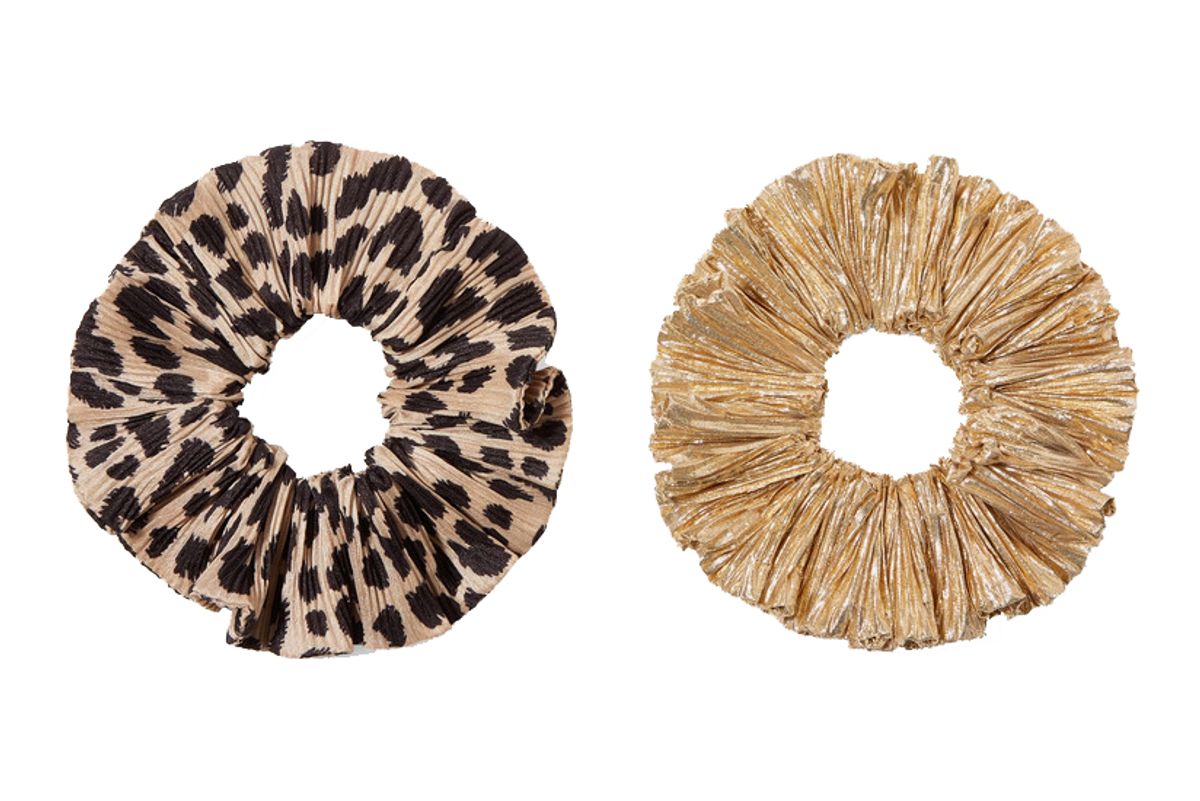 loeffler randall hailey set of two leopard print satin and lame hair ties