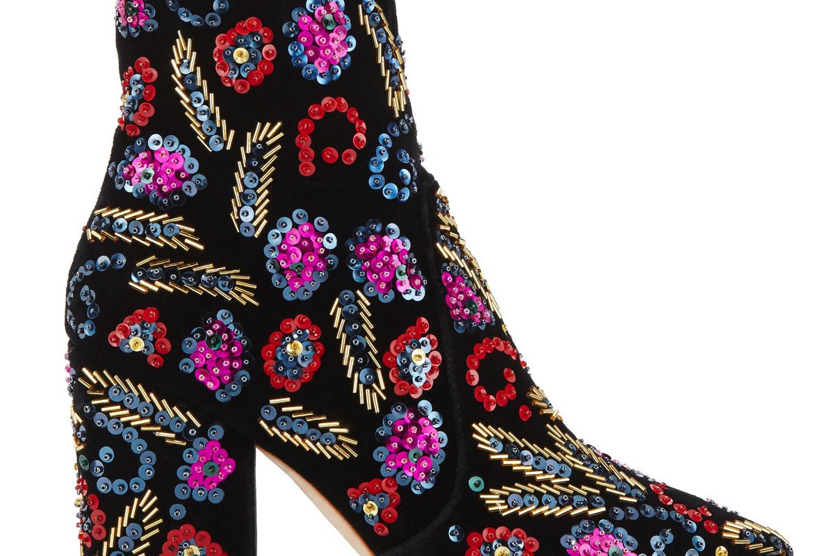 Isla Sequin-Embroidered Block-Heel Bootie