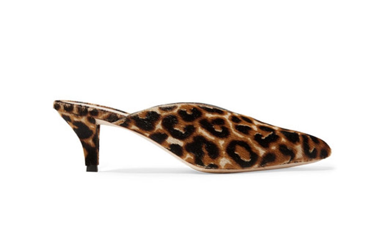 loeffler randall juno leopard print calf hair mules