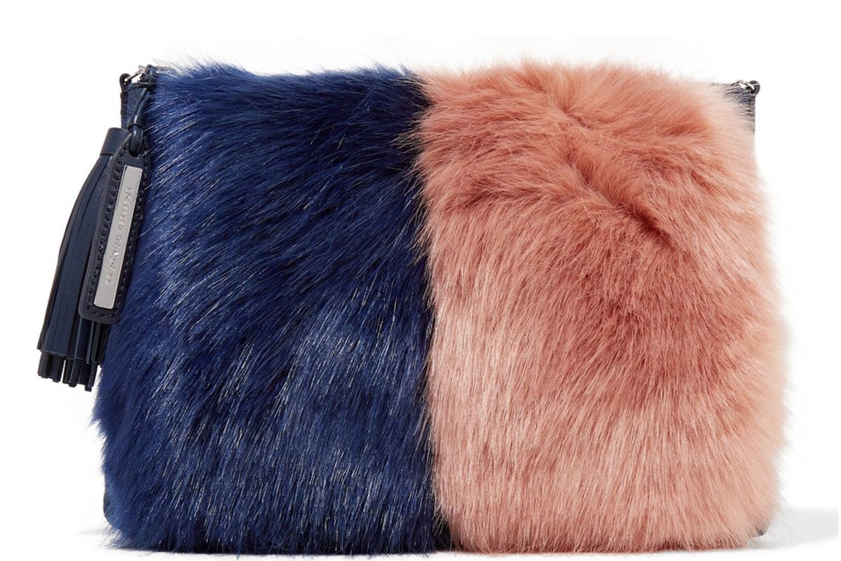 Two-Tone Faux Fur and Suede Clutch