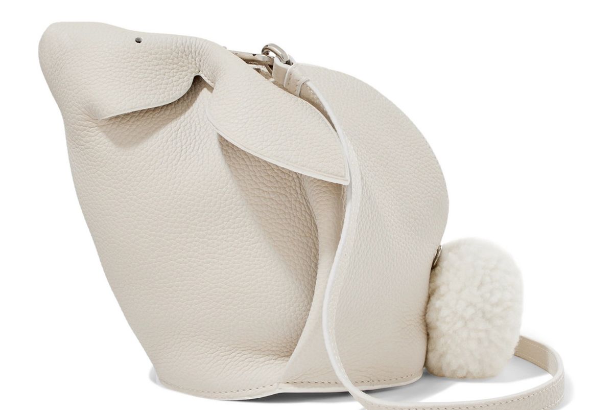 loewe bunny mini shearling trimmed textured leather shoulder bag