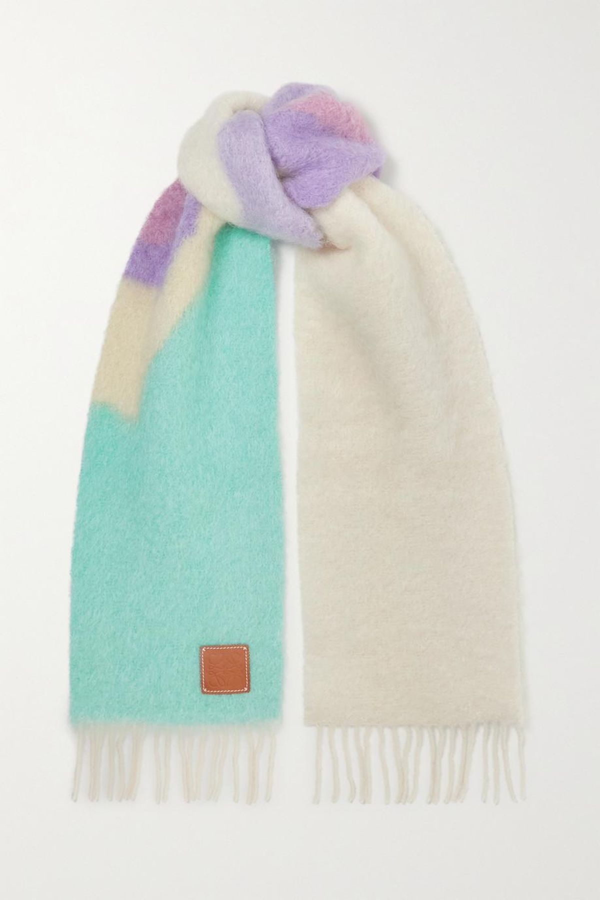 loewe fringed color block mohair blend scarf