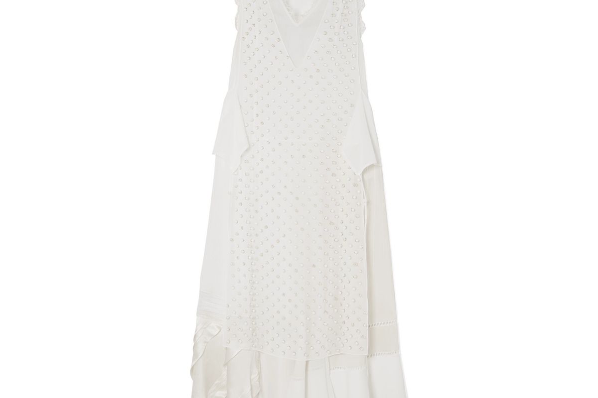 loewe lace trimmed embellished georgette and silk crepe de chine maxi dress