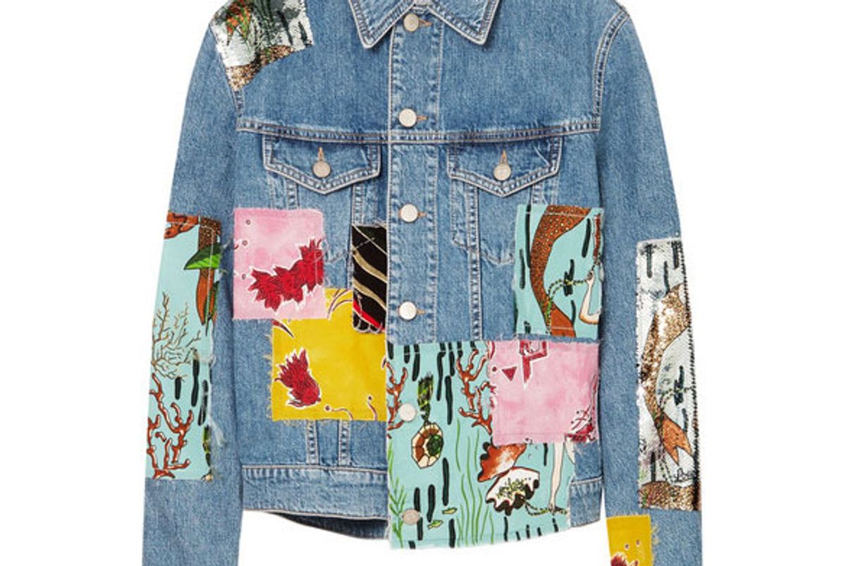 loewe plus paula's ibiza sequined patchwork denim jacket