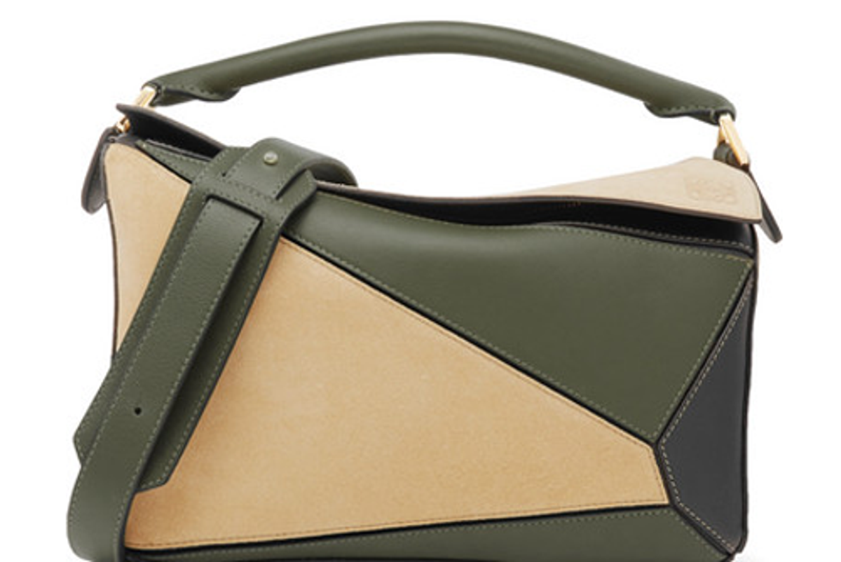 loewe puzzle color block suede leather shoulder bag