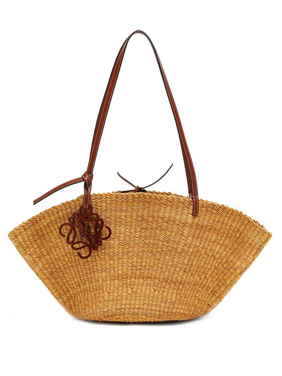 loewe shell small raffia and leather tote bag