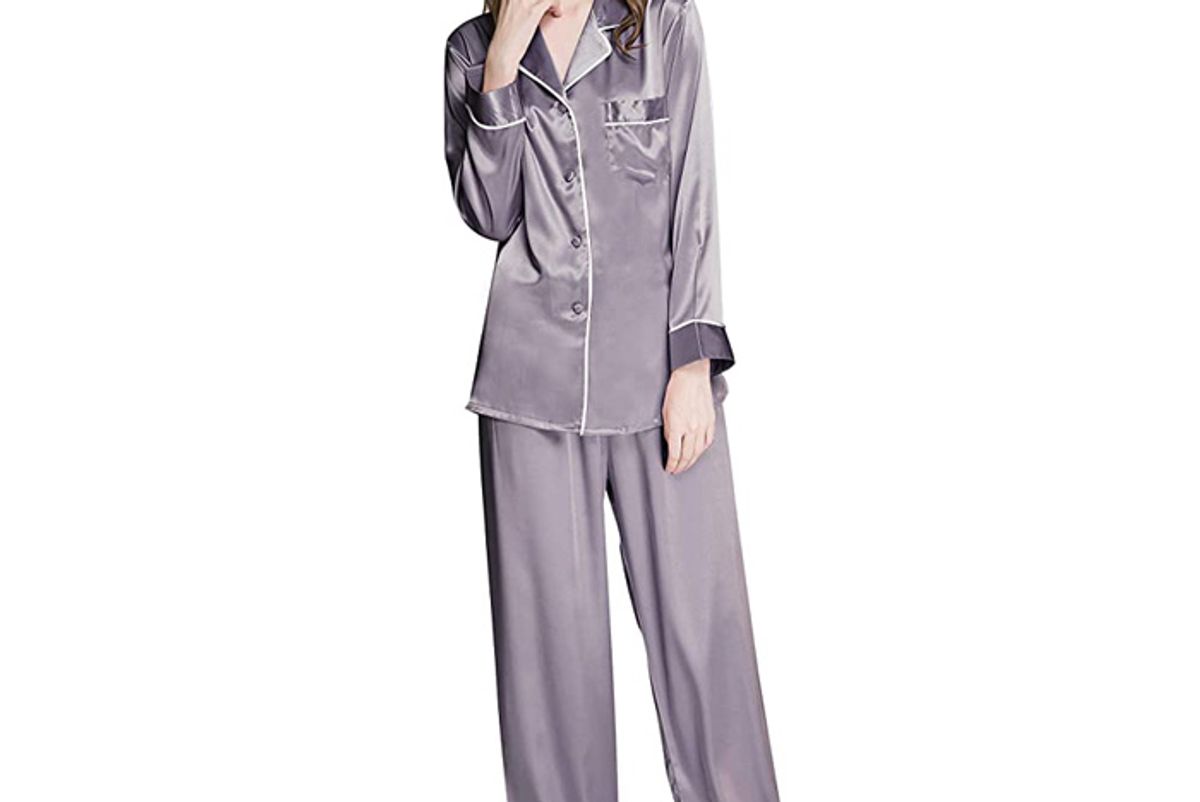 lonxu womens silk Satin pajamas set button down sleepwear loungewear xs 3xl