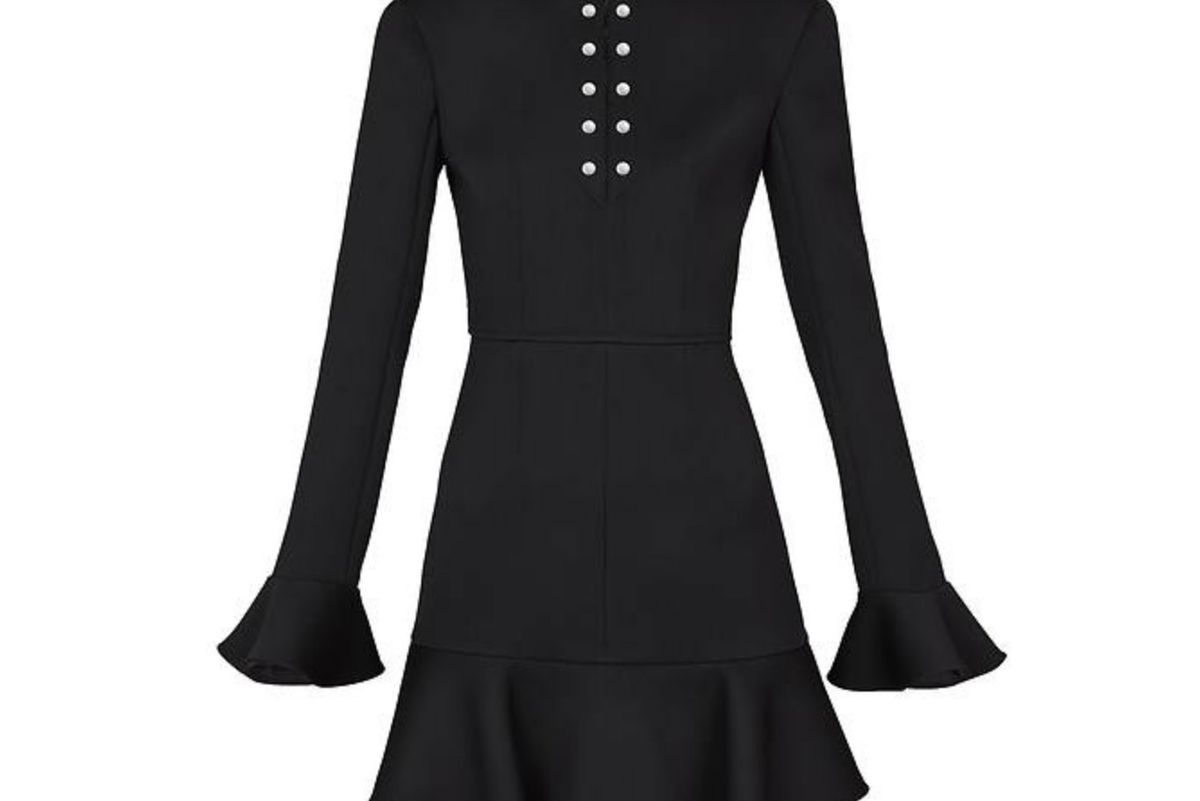 louis vuitton stretch wool frill sleeve dress